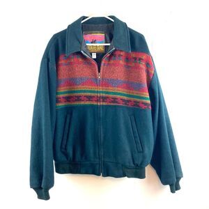 Vintage Santa Fe Trail Jacket Tribal Aztec Mens Size L Lined Western USA Chore